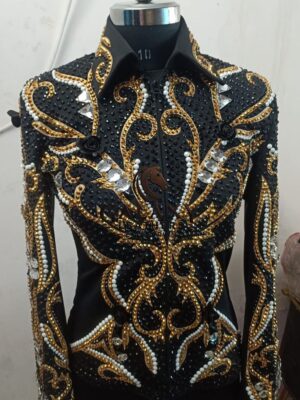 Black Western Show Jacket Horsemanship Showmanship Glass Stone Stretched Fabric