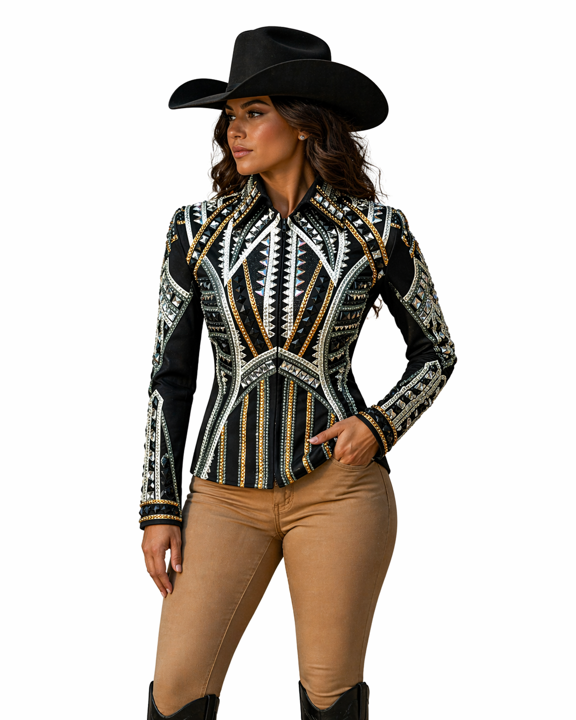 Black & Gold Crystal Show Jacket–Western Horsemanship / Rodeo Competition Jacket